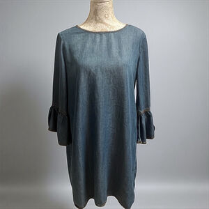 Chelsea & Violet Blue Tencel Denim Shift Dress Women’s Medium Bell Sleeves